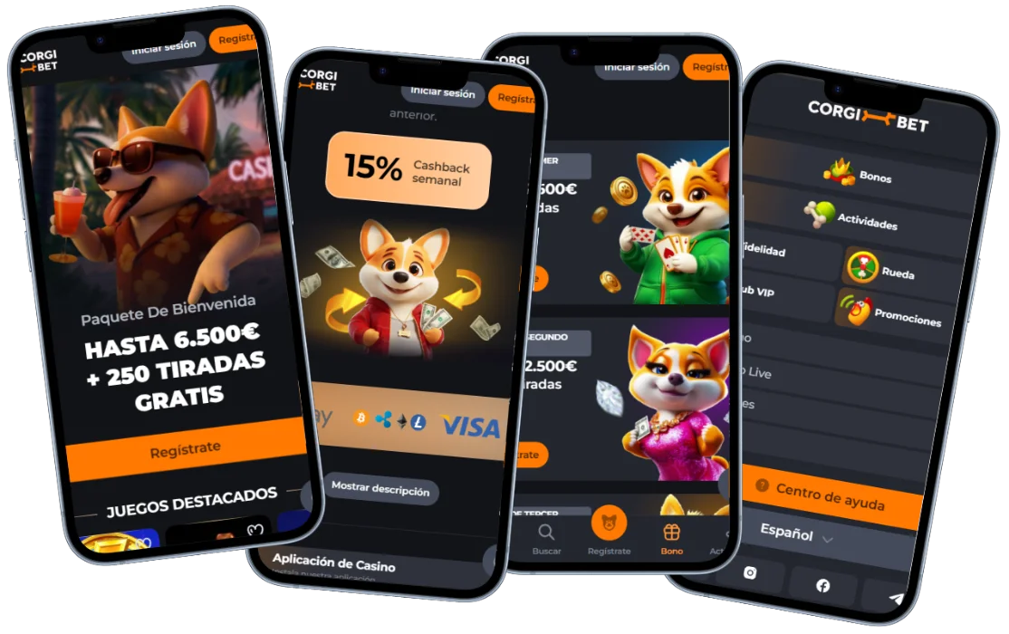 Experiencia móvil de Corgibet Casino Corgibet Casino en móvil con bonos, cashback, promociones y menú de navegación